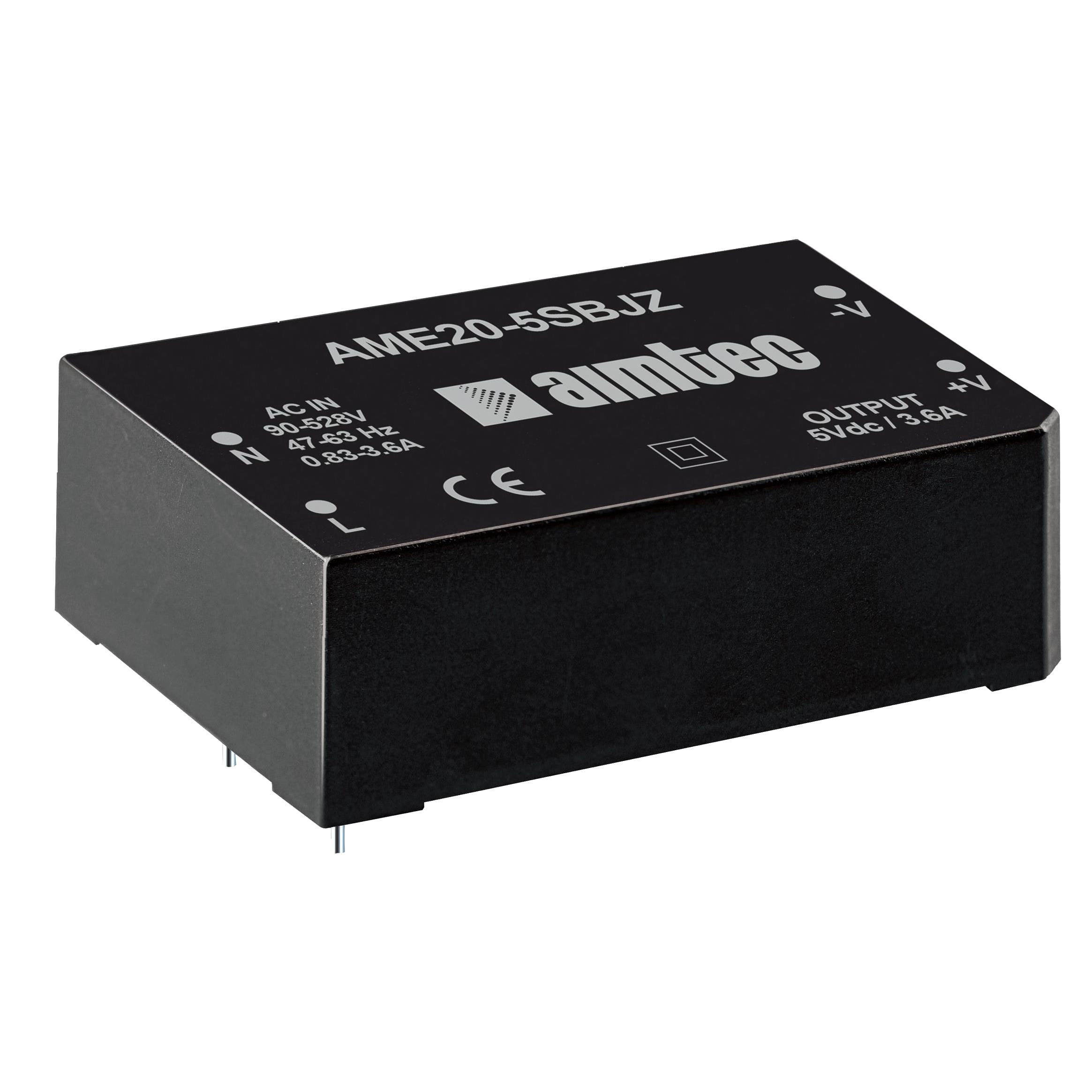 image of >Enclosed AC DC Converters 1 Output 12V 1.66A 90 ~ 528 VAC, 100 ~ 745 VDC Input>AME20-12SBJZ