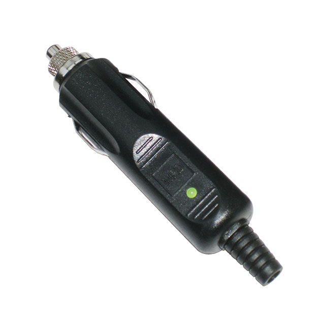 image of >Auto Power Plug Cigarette Lighter Assembly 12 V 3 A Fused, LED Indicator, PBT, Strain Relief Black>APP-001-GRN