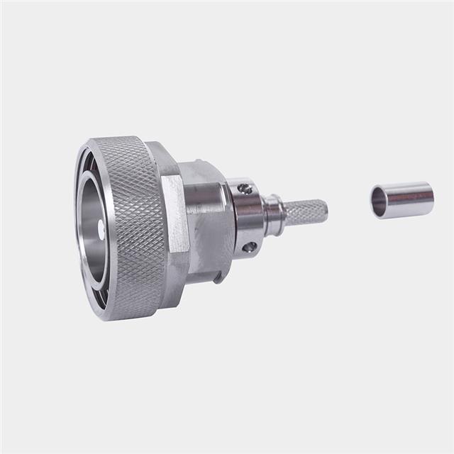 image of >7/16 DIN Connector Plug, Male Pin 50 Ohms Free Hanging (In-Line), Right Angle Crimp>EZ-195/200-716M-X