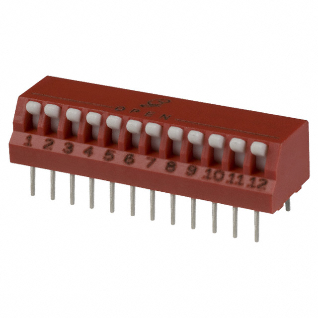image of >Dip Switch SPST 12 Position Through Hole, Right Angle Piano Actuator 150mA 30VDC>76PSB12S