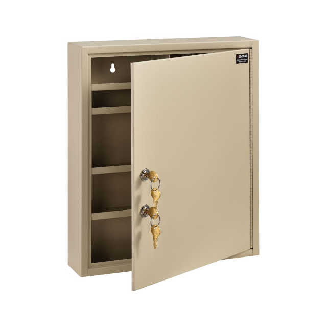 image of >Beige 14" W x 3-1/8" D x 17-1/8" H Double Key Locks Medical Security Cabinet>436945