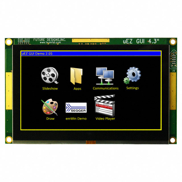 image of >Capacitive Graphic LCD Display Module Transmissive Red, Green, Blue (RGB) TFT - Color I2C, Serial, SPI 4.3" (109.22mm) 480 x 272>UEZGUI-4088-43WQN-BA