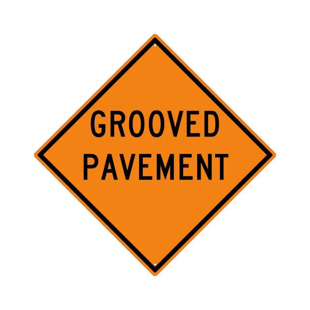 image of >Orange Reflective Aluminum Grooved Pavement Ahead Traffic Sign>TM189K