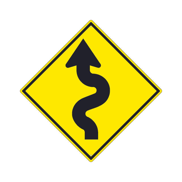 image of >Yellow Reflective Aluminum Winding Road Arrow Left Traffic Sign>TM241K