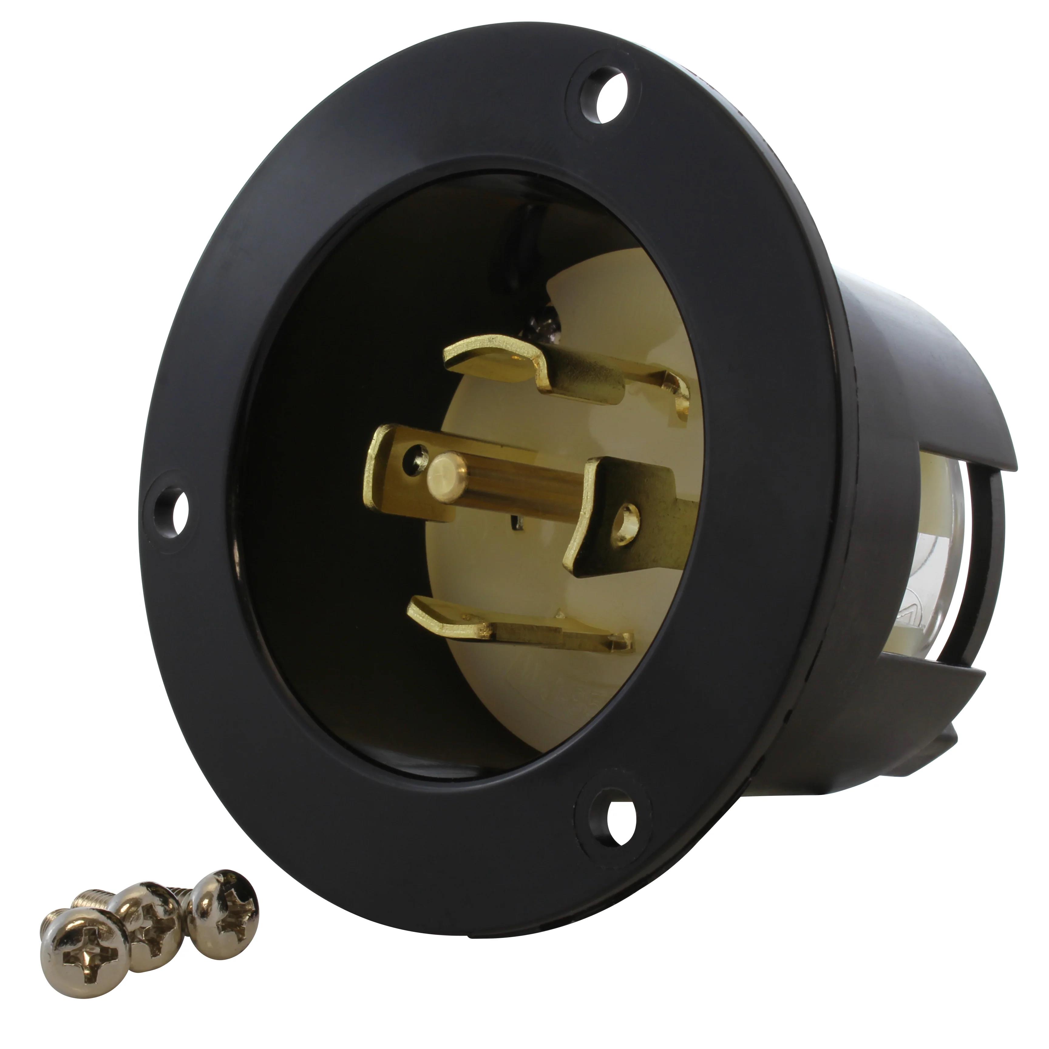 image of >Power Connector Receptacle, Male Blades NEMA L22-30P Panel Mount, Flange>ASINL2230P