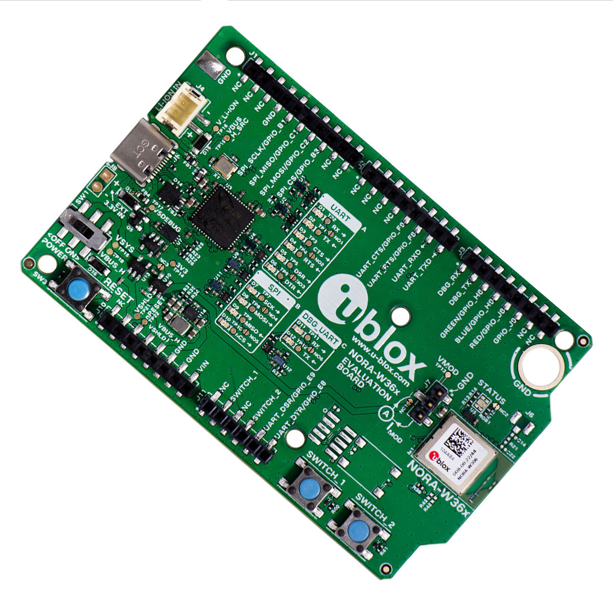 image of >NORA-W3 NORA-W306 Transceiver; 802.11 a/b/g/n (Wi-Fi, WiFi, WLAN), Bluetooth® 5.x 2.4GHz, 5GHz Evaluation Board>EVK-NORA-W306