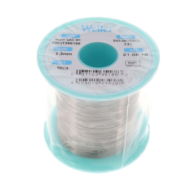 image of >Lead Free No-Clean Wire Solder Sn96.5Ag3Cu0.5 (96.5/3/0.5) Spool, 3.53 oz (100g)>T0051388199