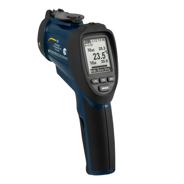 image of >Handheld, Gun -58 ~ 3362°F (-50 ~ 1850°C) Infrared; Probe; Thermocouple Thermometer LCD C°/F° Alarm, Backlight, Hold, Memory, Min/Max/Dif/Ave, Record>PCE-894