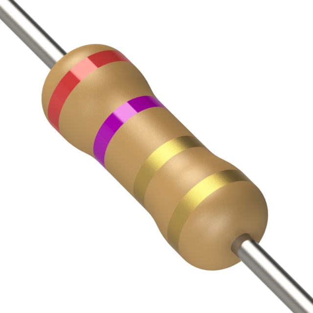 image of >2.7 Ohms ±5% 0.5W, 1/2W Through Hole Resistor Axial Flame Proof, Safety Carbon Film>CF1/2C2R7J