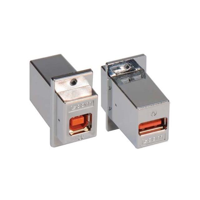 image of >Adapter Connector USB-A (USB TYPE-A), Receptacle To USB-B (USB TYPE-B), Receptacle Panel Mount, Flange>ECF504-BAS-HR